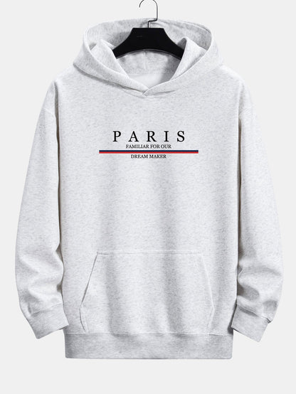 Stripe Paris Slogan Print Relax Fit Hoodie