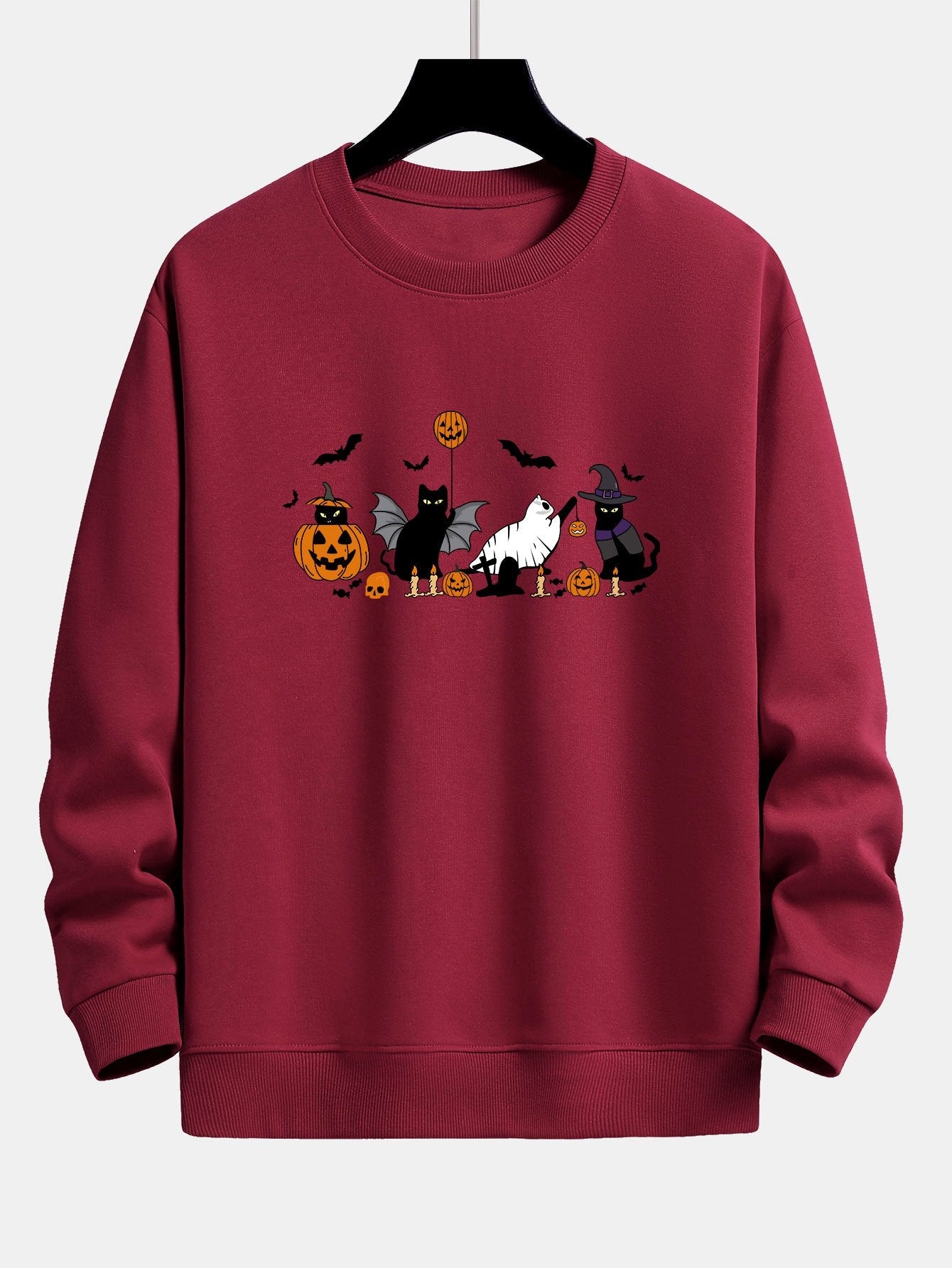 Halloween Pumpkin Black Cat Print Relax Fit Sweatshirt