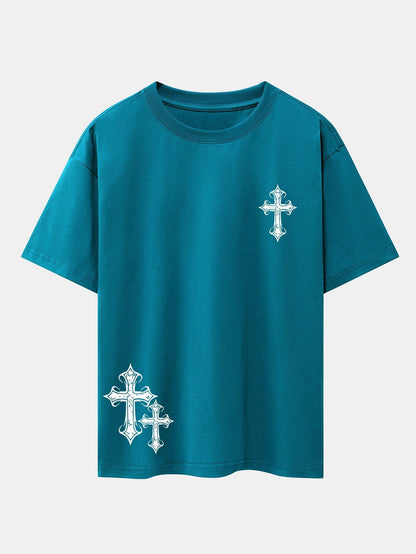 Cross Print Drop Shoulder Oversize T-Shirt