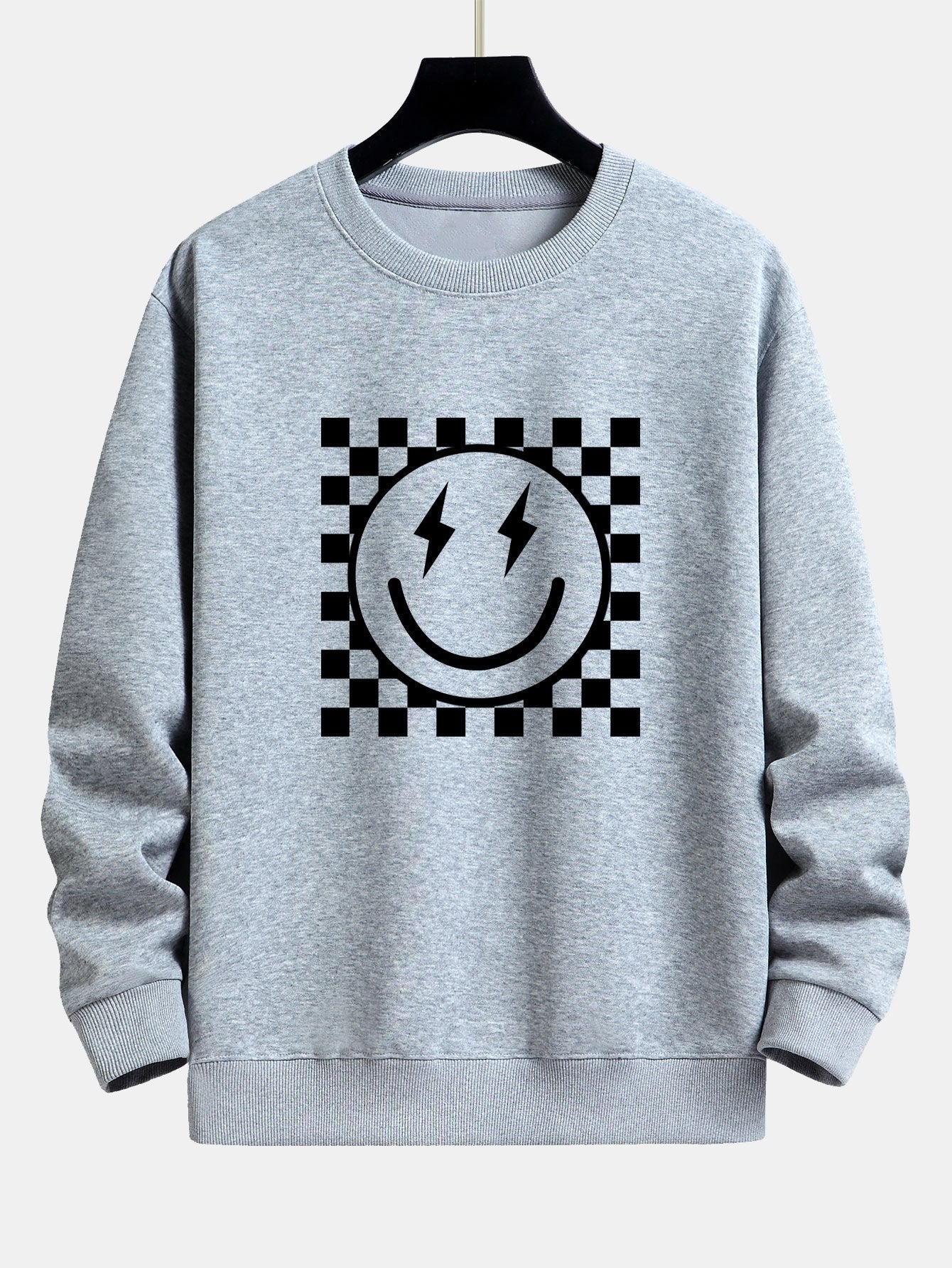 Chessboard Smiley Face Print Relax Fit Sweatshirt