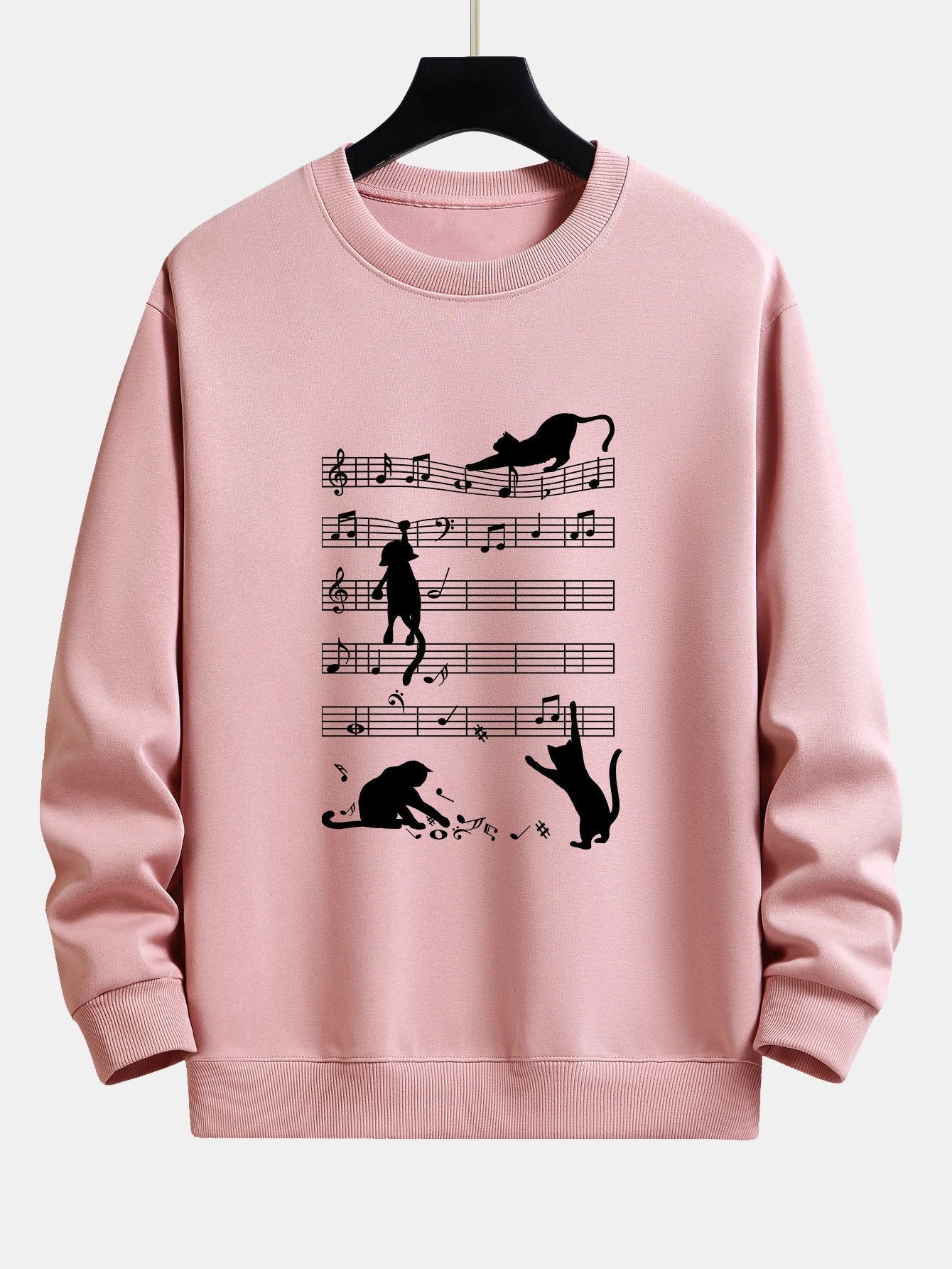 Sheet Music Cat Print Relax Fit Sweatshirt