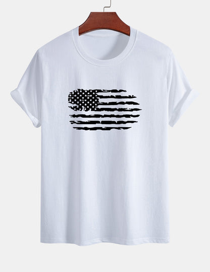 Regular Fit American Flag Print Cotton T-Shirt