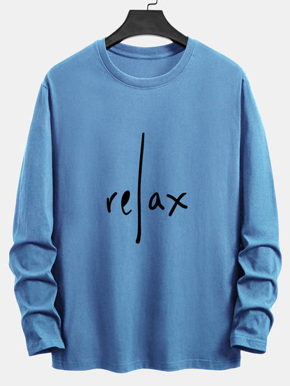 Long Sleeve Relax Slogan Print Cotton T-Shirt