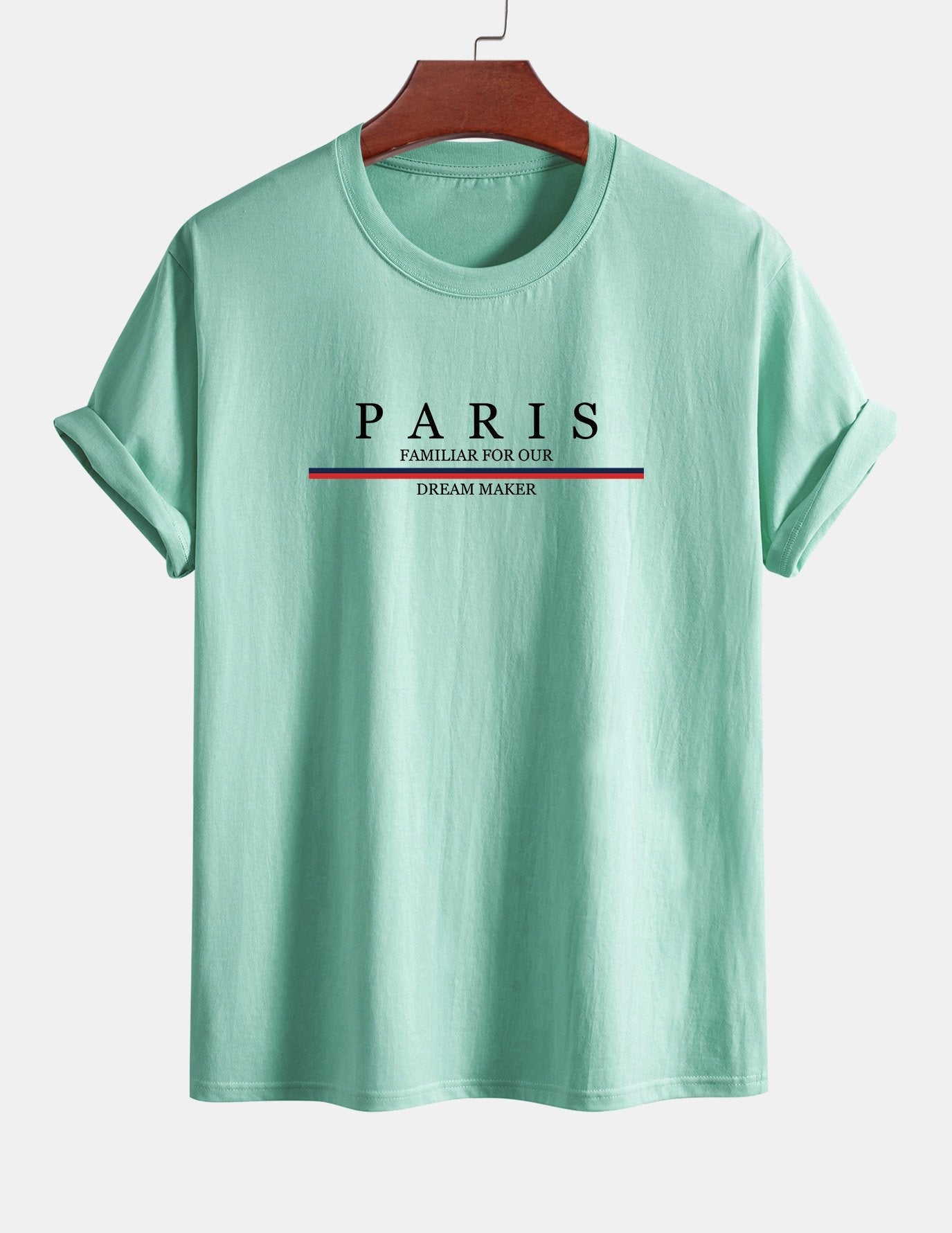 Regular Fit Stripe Paris Slogan Print Cotton T-Shirt