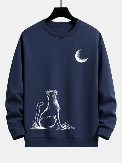 Cat Looking Up At The Moon Print Relax Fit Sweatshirt