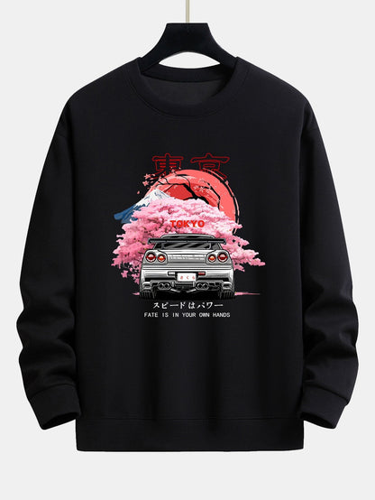 Tokyo Sakura Car Print Relax Fit Sweatshirt