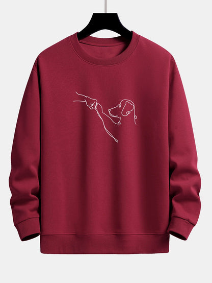 Dog Line Drawing Print Relax Fit Sweatshirt