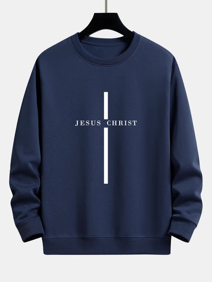 Jesus Christ Stripe Print Relax Fit Sweatshirt