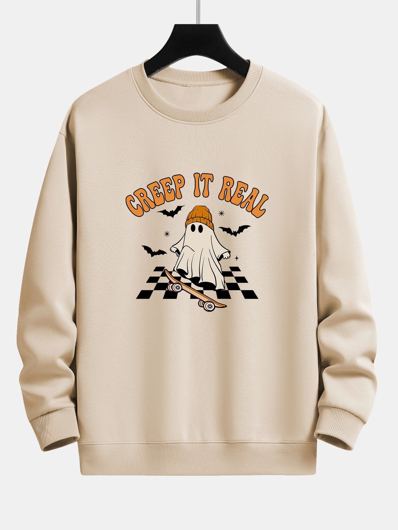 Halloween Skateboard Ghost Print Relax Fit Sweatshirt