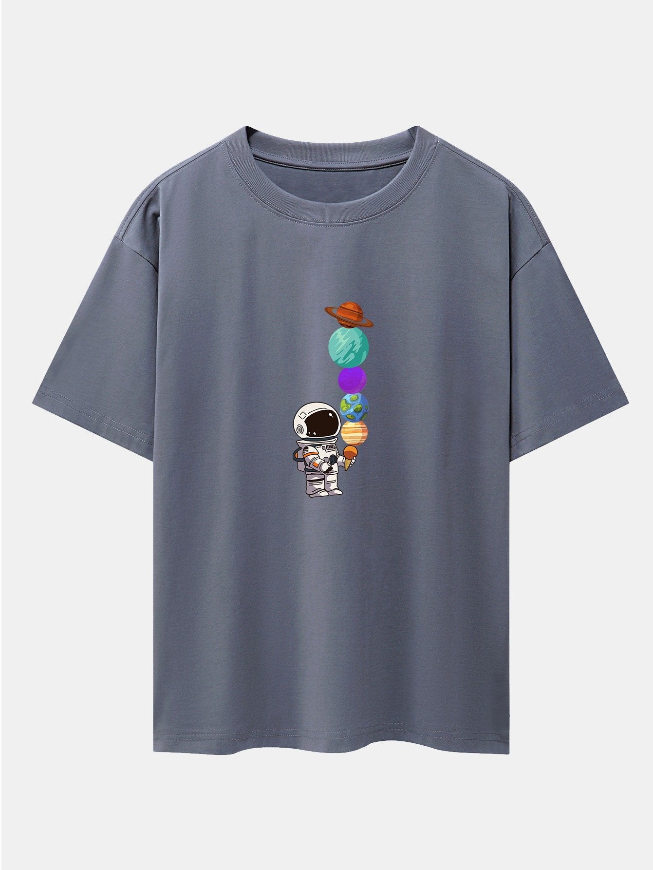 Planet Astronaut Print Drop Shoulder Oversize T-Shirt