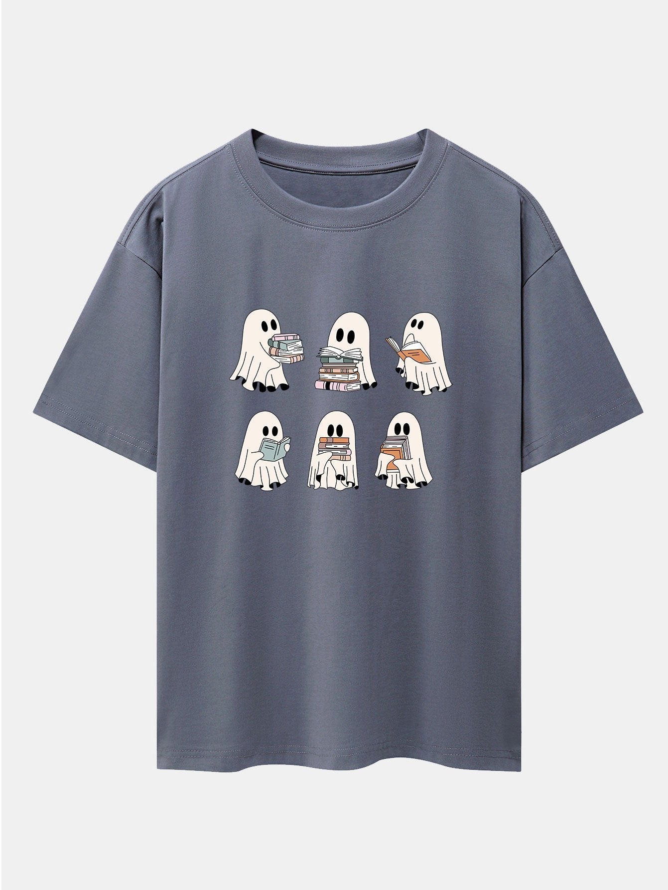 Ghost Reading Book Print Drop Shoulder Oversize T-Shirt