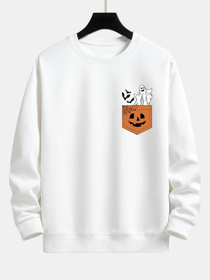 Pocket Pumpkin Ghost Print Relax Fit Sweatshirt