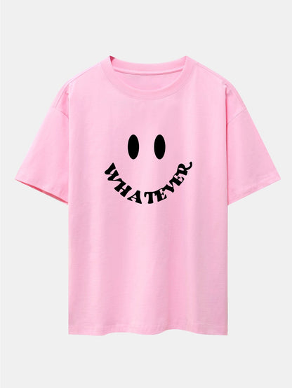 Smiley Face Slogan Print Drop Shoulder Oversize T-Shirt