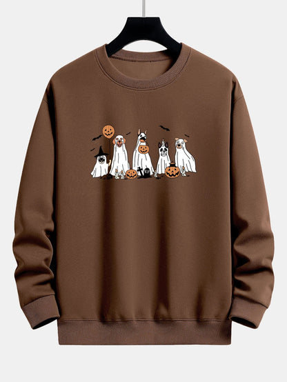 Halloween Dog Disguised As A Ghost Print Relax Fit Sweatshirt