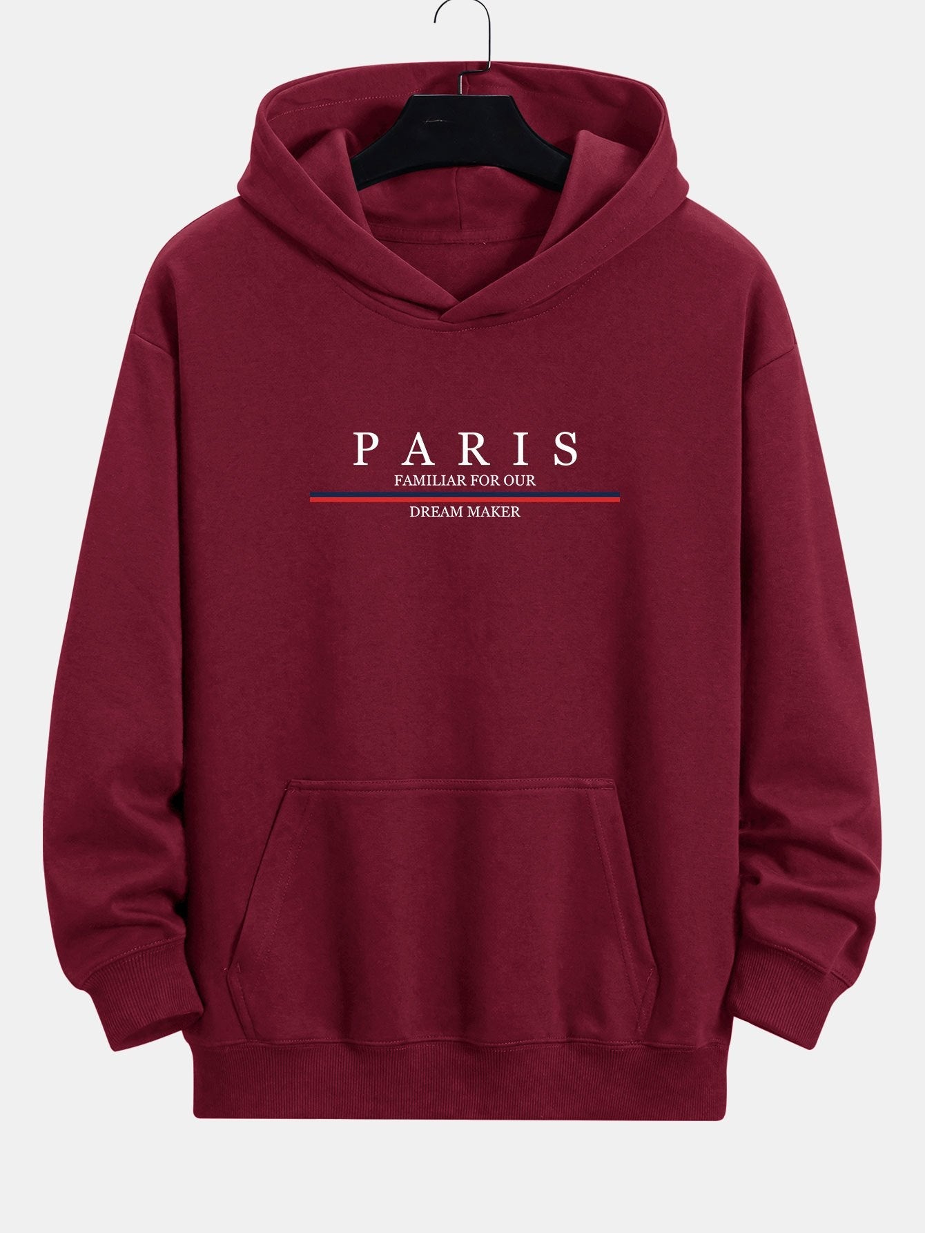 Stripe Paris Slogan Print Relax Fit Hoodie