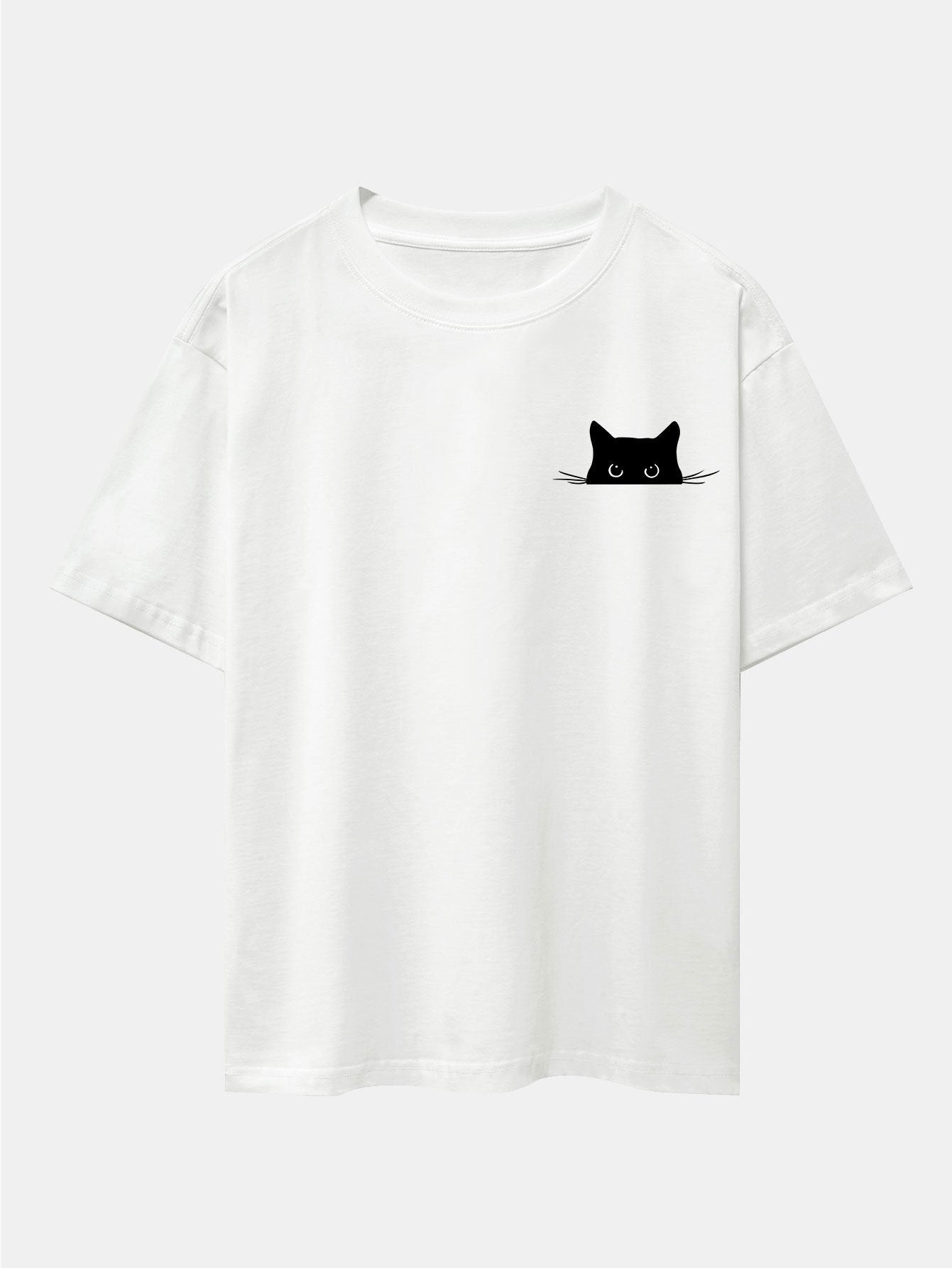 Black Cat Print Drop Shoulder Oversize T-Shirt