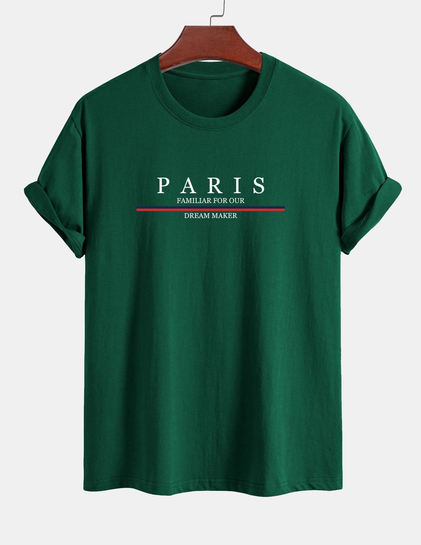 Regular Fit Stripe Paris Slogan Print Cotton T-Shirt