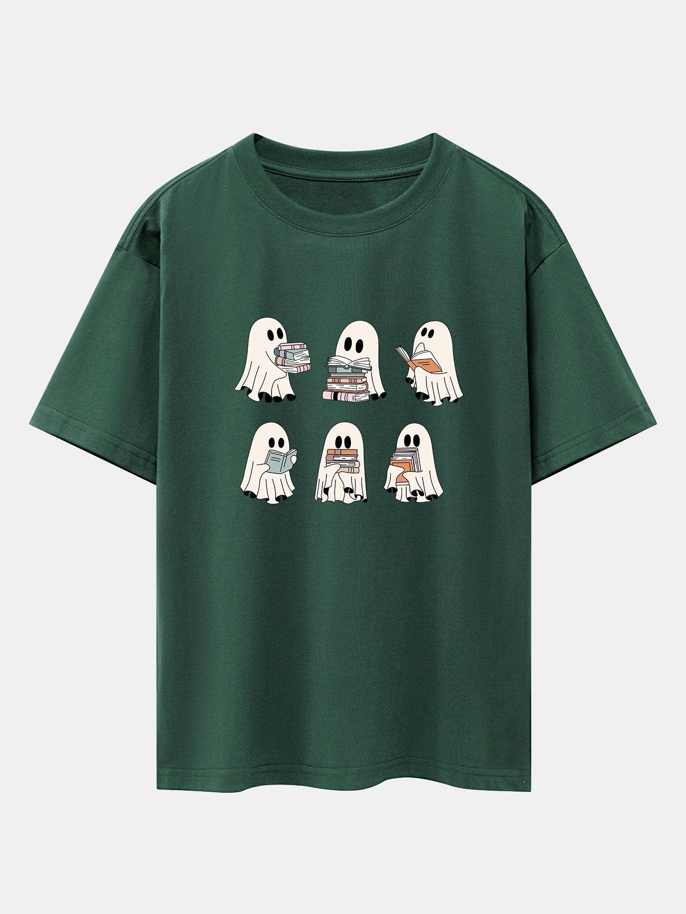 Ghost Reading Book Print Drop Shoulder Oversize T-Shirt