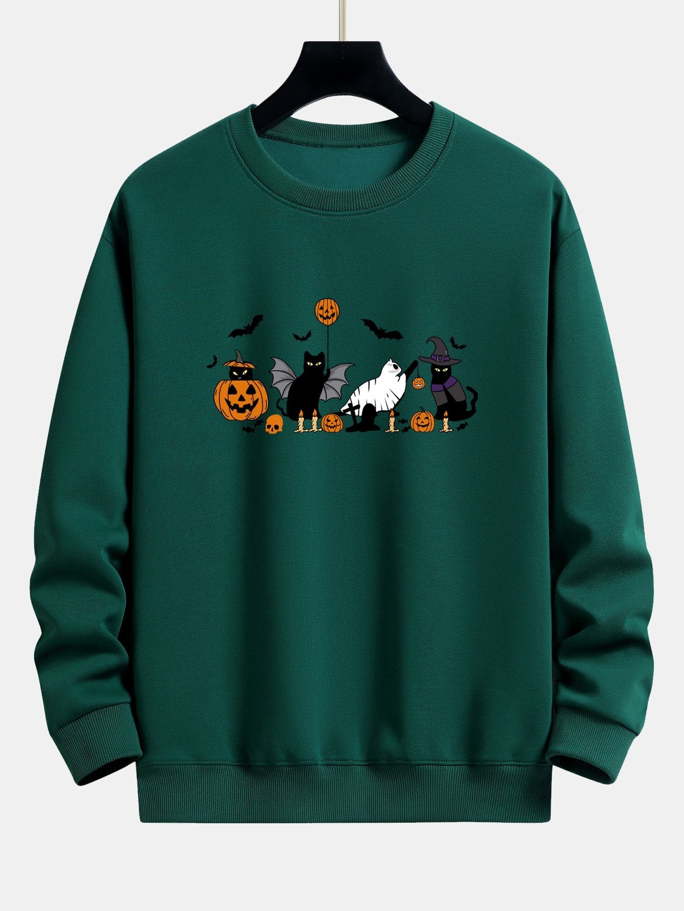 Halloween Pumpkin Black Cat Print Relax Fit Sweatshirt