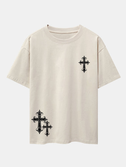 Cross Print Drop Shoulder Oversize T-Shirt