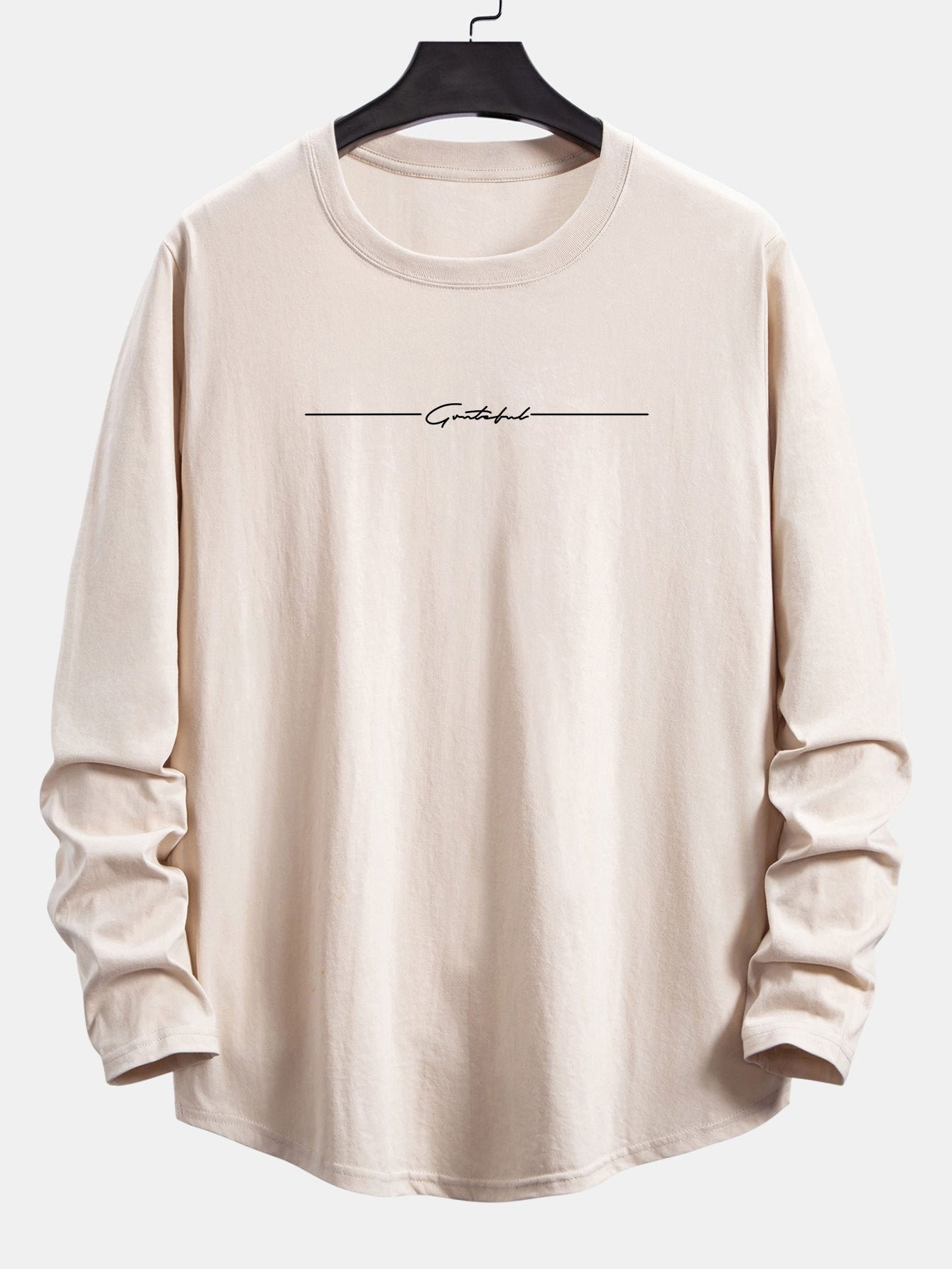 Long Sleeve Slogan Print Cotton Arc Hem T-Shirt