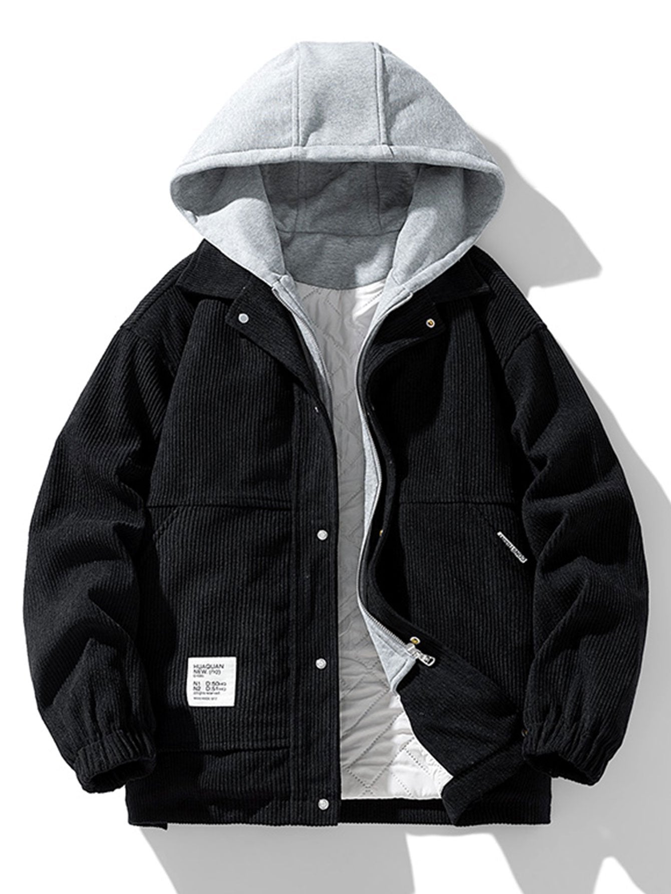 Quilted Lined Corduroy Hooded Coat