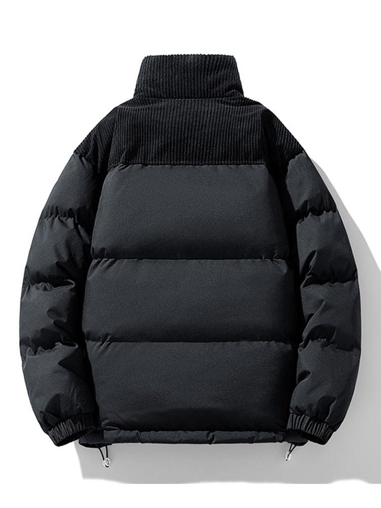 Corduroy Panel Puffer Coat