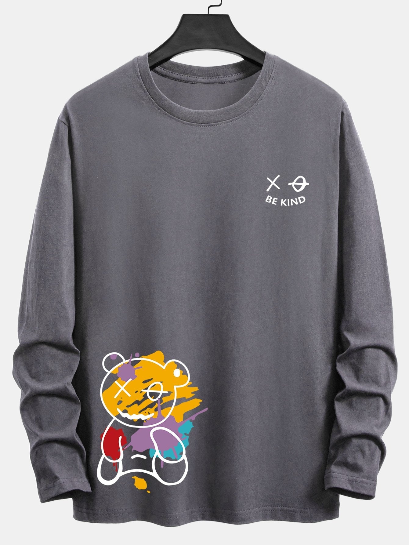 Long Sleeve Graffiti Bear Print Cotton T-Shirt