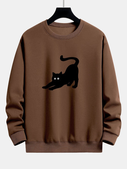 Black Cat Stretching Print Relax Fit Sweatshirt