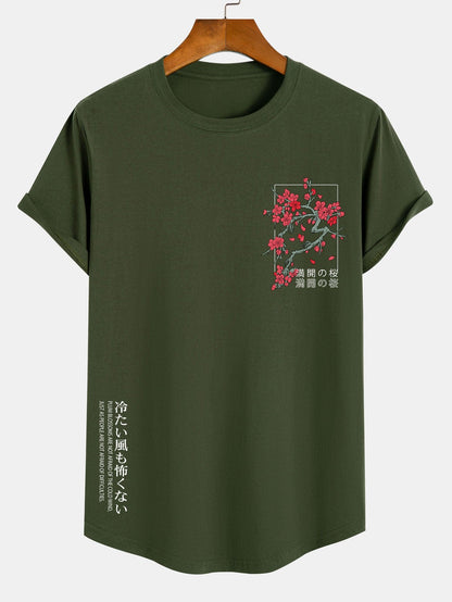 Cherry Blossom Slogan Print Cotton Arc Hem T-Shirt