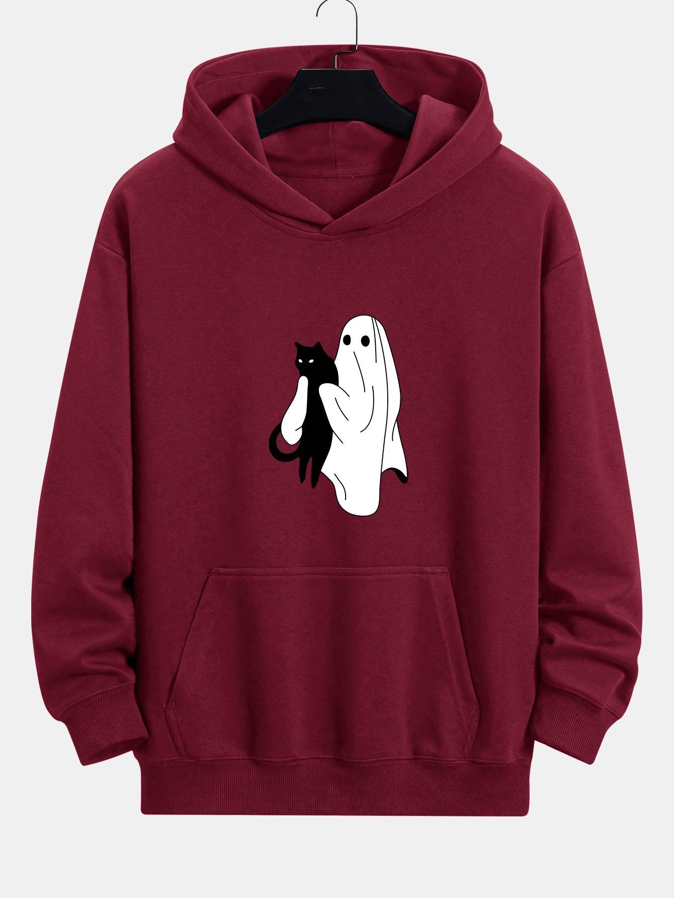 Ghost Black Cat Print Relax Fit Hoodie