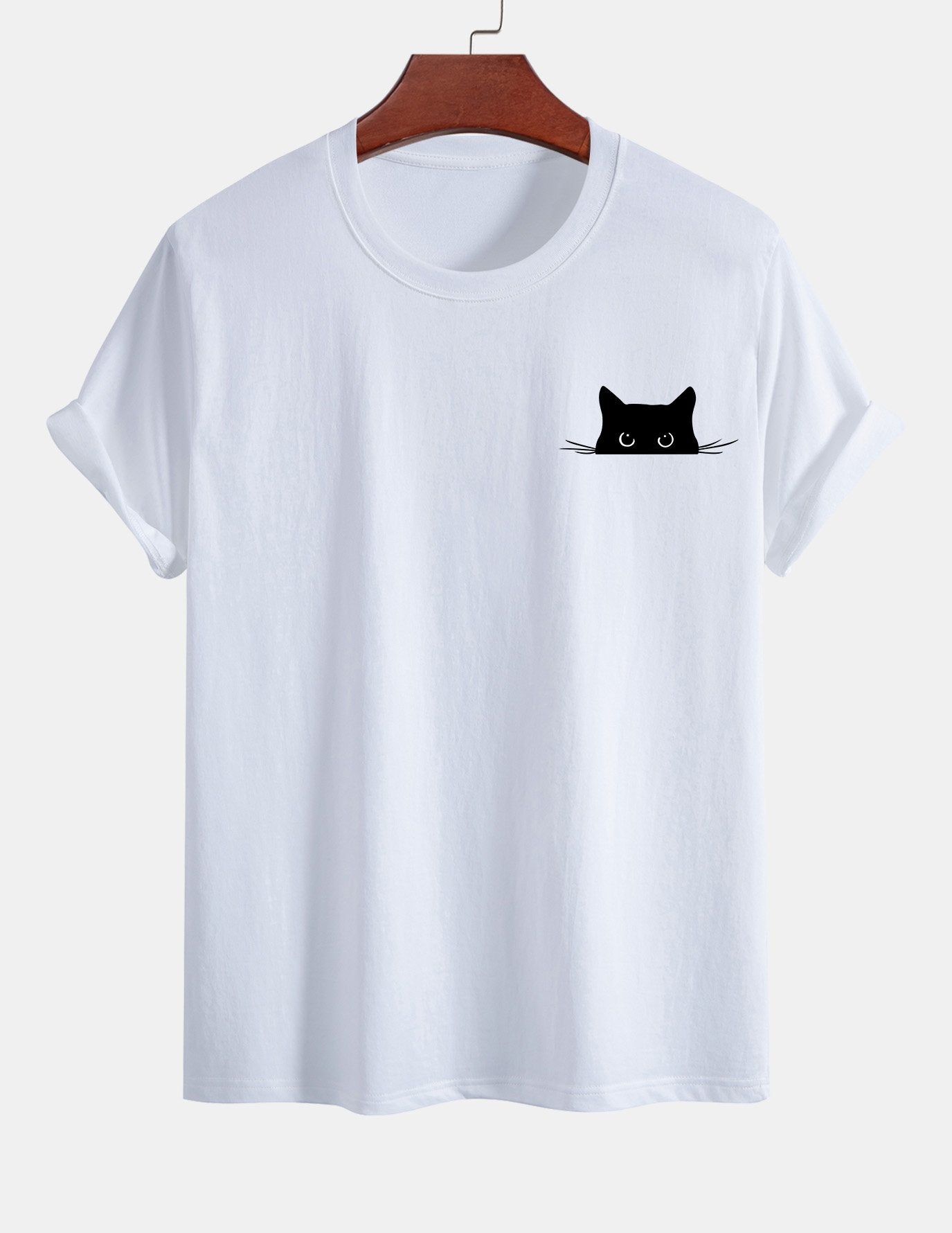 Regular Fit Black Cat Print Cotton T-Shirt