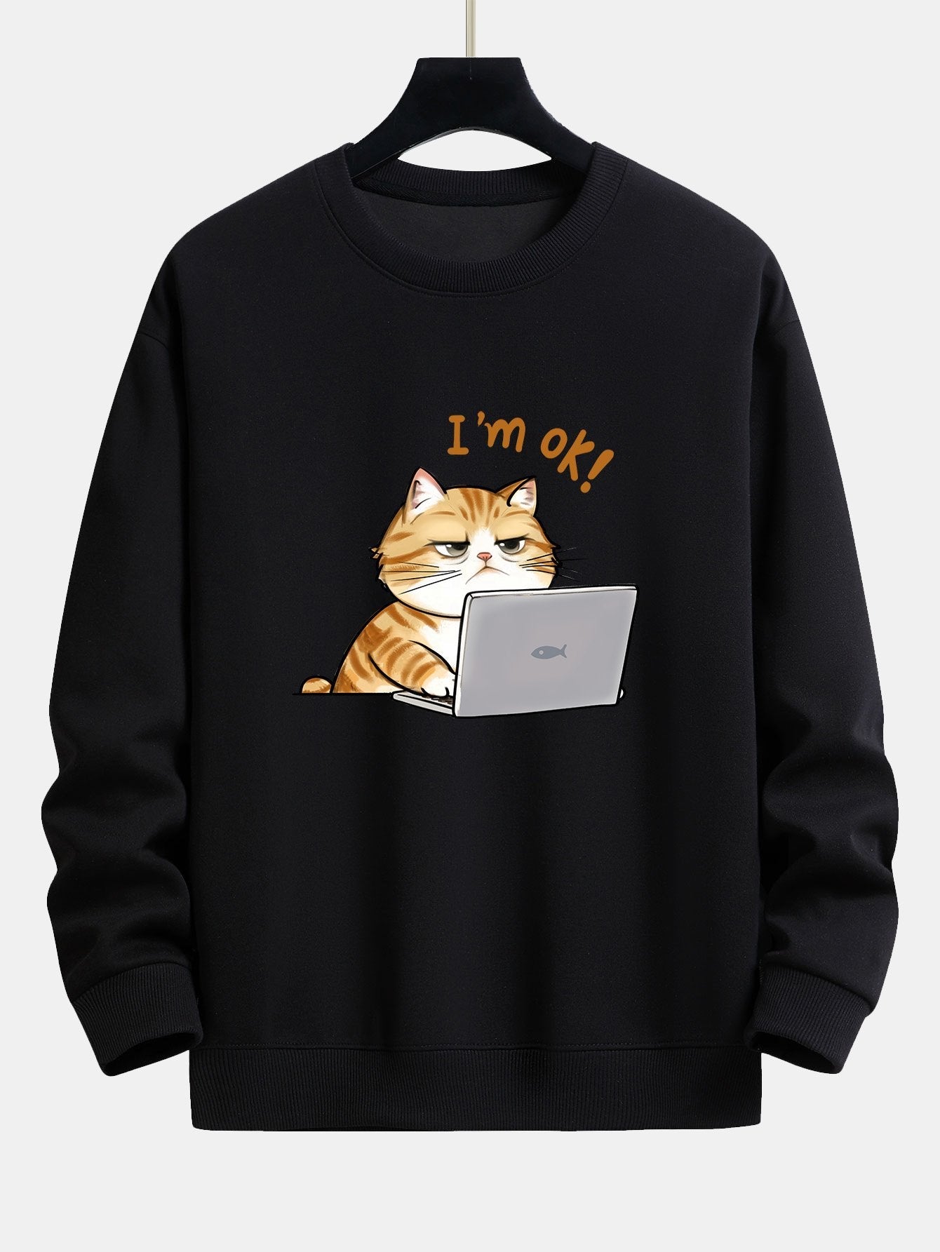 Tired Working Cat Print Relax Fit Sweatshirt