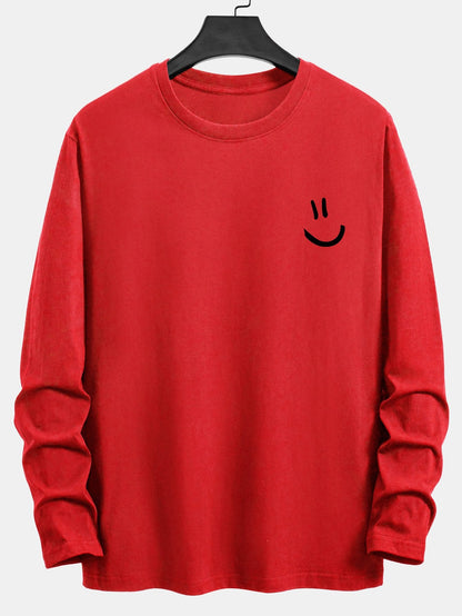 Long Sleeve Smiley Face Print Cotton T-Shirt