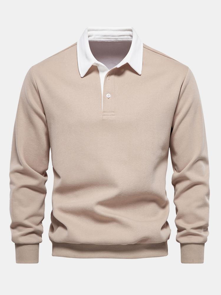 Contrast Polo Collar Sweatshirt