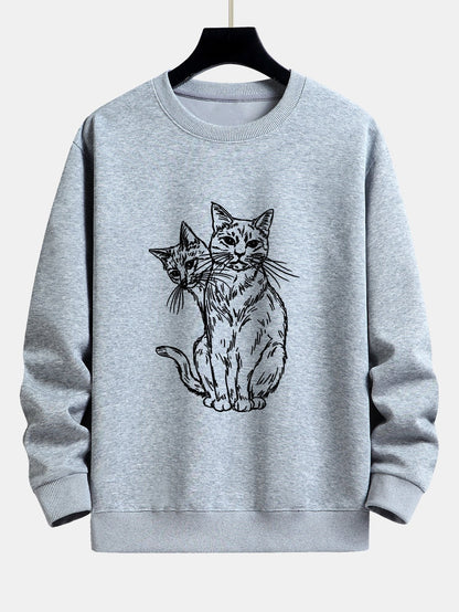 Two Cats Print Relax Fit Sweatshirt