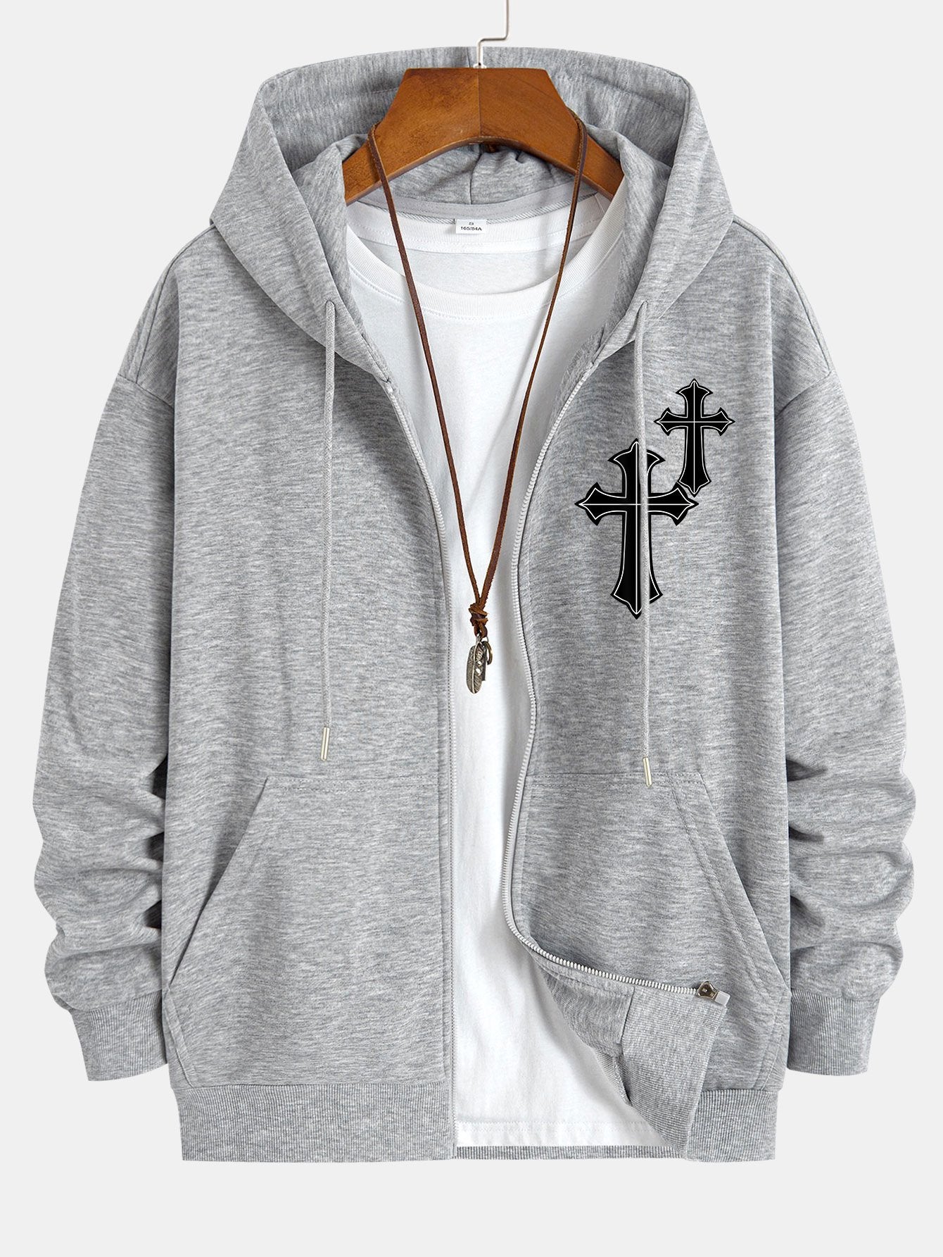 Cross Print Relax Fit Zip Hoodie