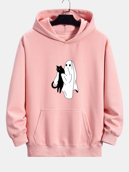 Ghost Black Cat Print Relax Fit Hoodie