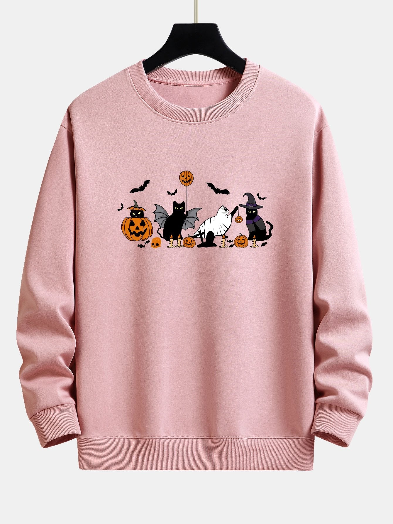 Halloween Pumpkin Black Cat Print Relax Fit Sweatshirt