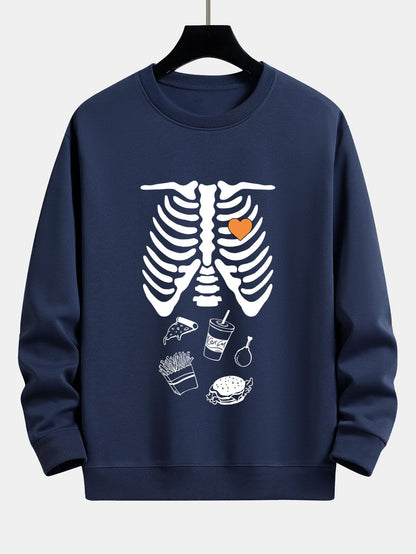 Funny Skeleton Food Print Relax Fit Sweatshirt