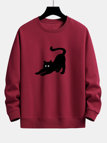 Black Cat Stretching Print Relax Fit Sweatshirt