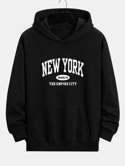 New York Slogan Print Relax Fit Hoodie