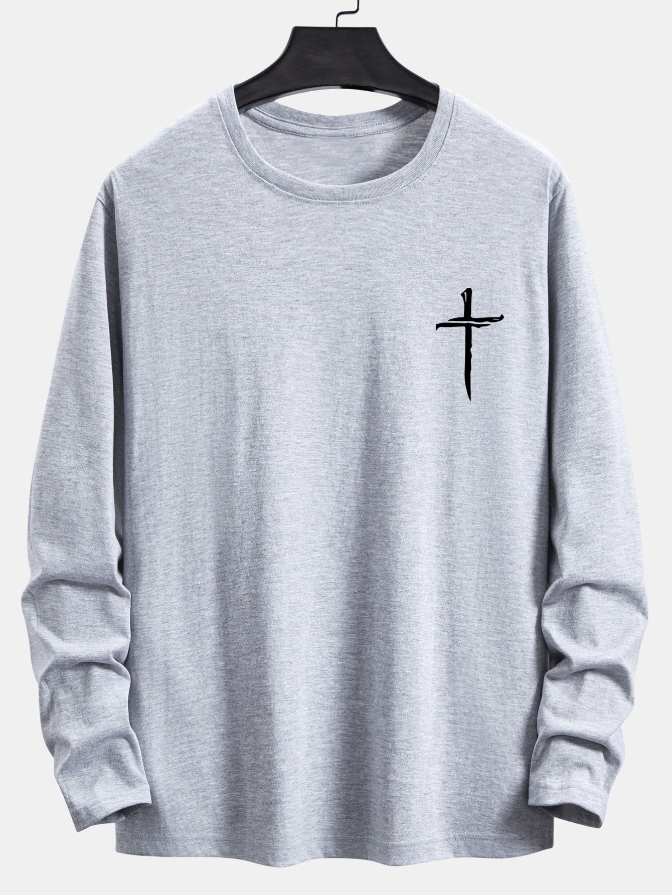 Long Sleeve Cross Print Cotton T-Shirt