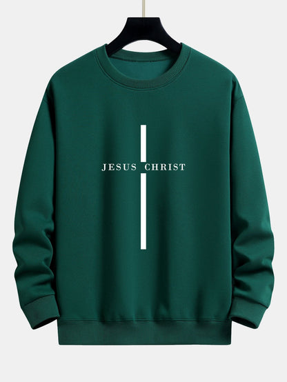 Jesus Christ Stripe Print Relax Fit Sweatshirt