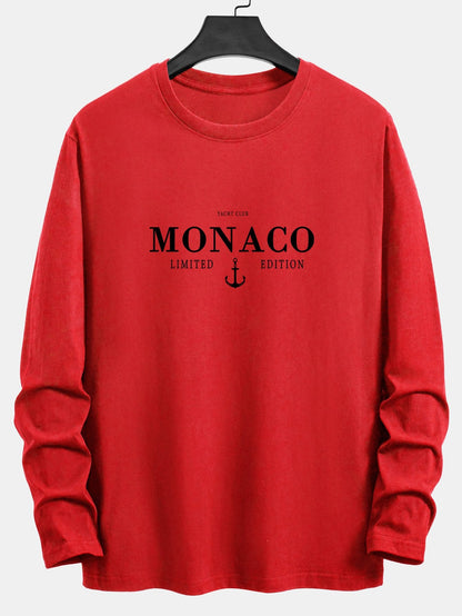 Long Sleeve Monaco Slogan Print Cotton T-Shirt