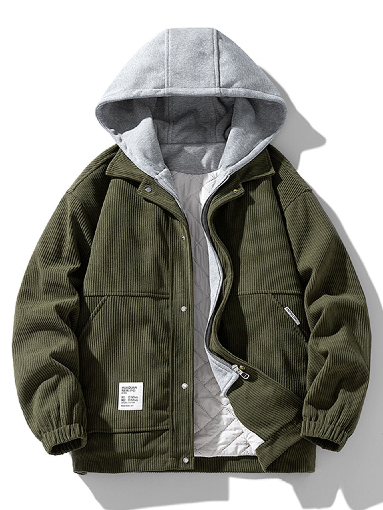 Quilted Lined Corduroy Hooded Coat