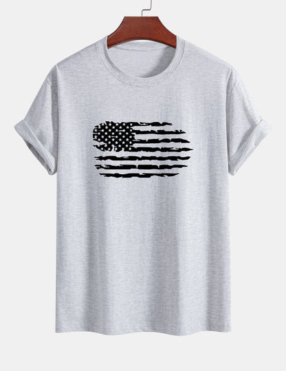 Regular Fit American Flag Print Cotton T-Shirt