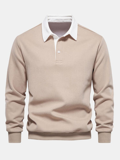 Contrast Polo Collar Sweatshirt