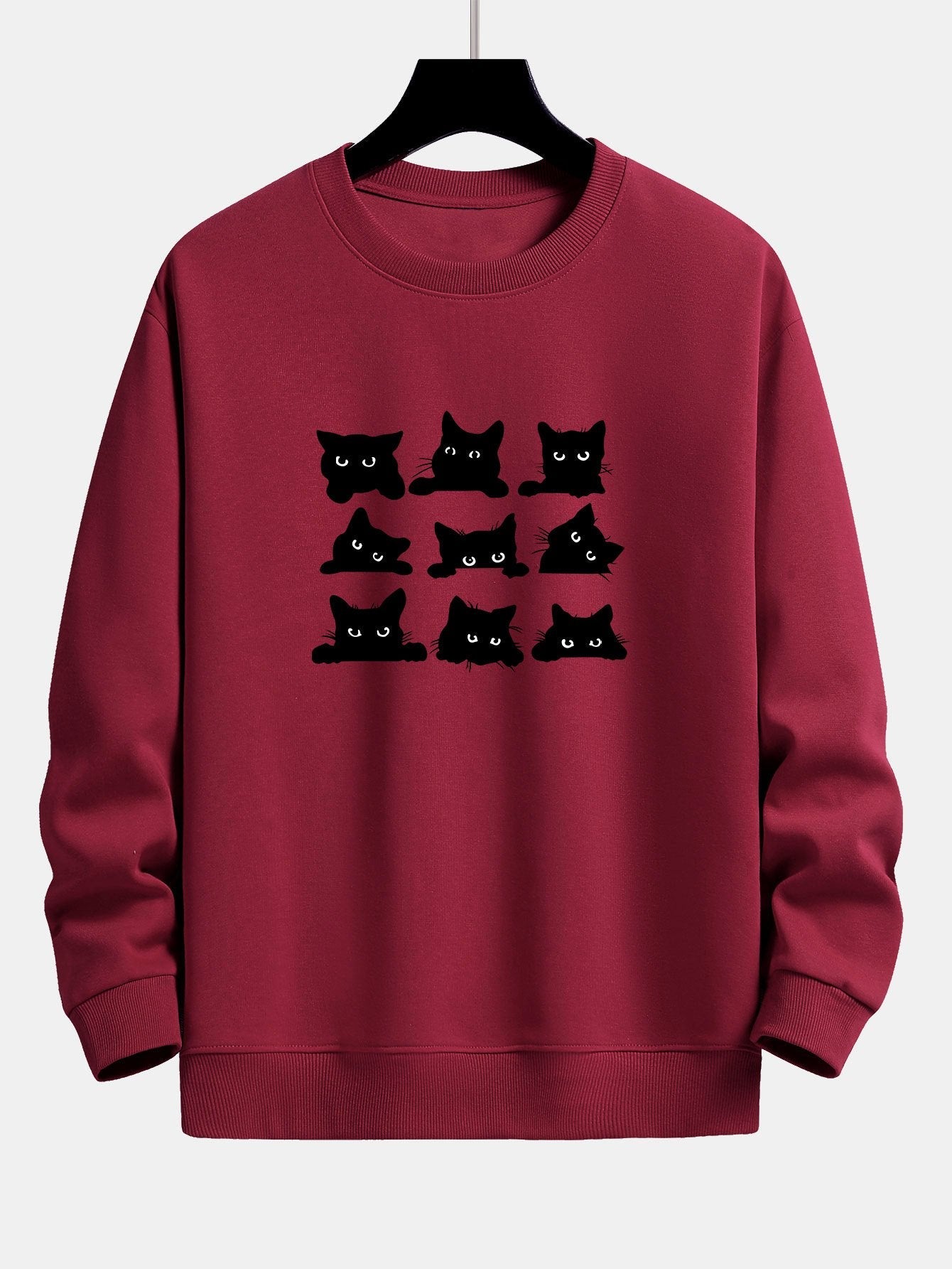 Black Cat Staring Print Relax Fit Sweatshirt