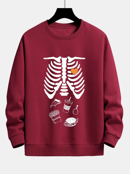 Funny Skeleton Food Print Relax Fit Sweatshirt